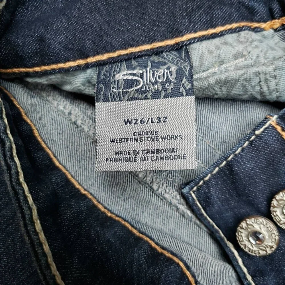 Silver Jeans Dawson Womens 26X32 Blue Bootcut Faded Embroidered Low Rise New - Picture 10 of 12